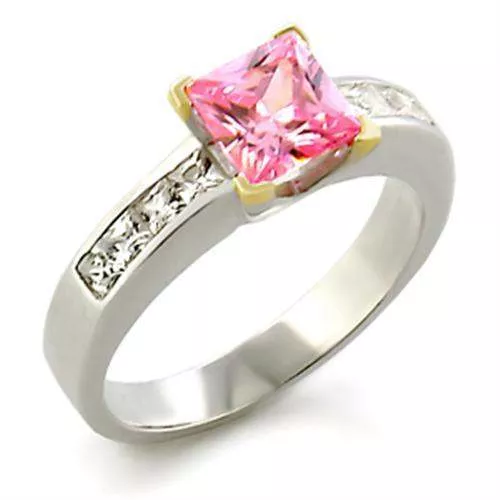 Alamode Two-Tone Gold Sterling Silver Ring with Rose CZ – 34104