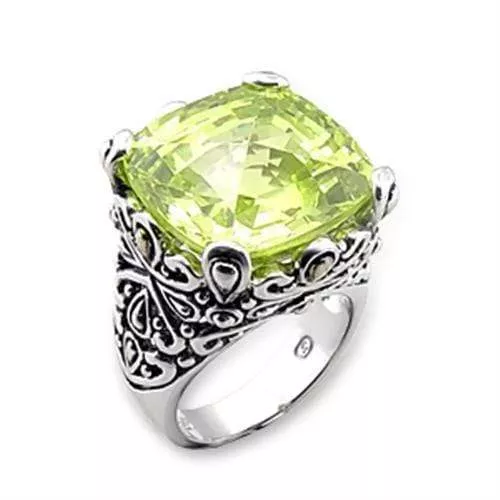 Alamode Two-Tone Gold Sterling Silver Solitaire Ring with Apple Green color CZ – 7X244