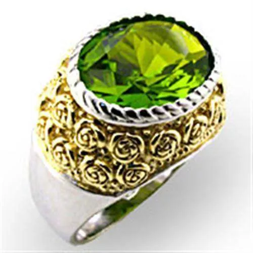 Alamode Two-Tone Gold Sterling Silver Solitaire Ring with Peridot Stone – 32804