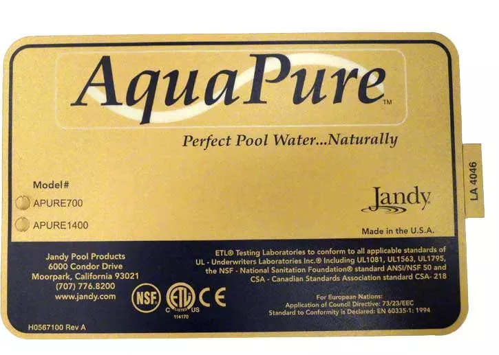 AquaPure Control Box Top Decal