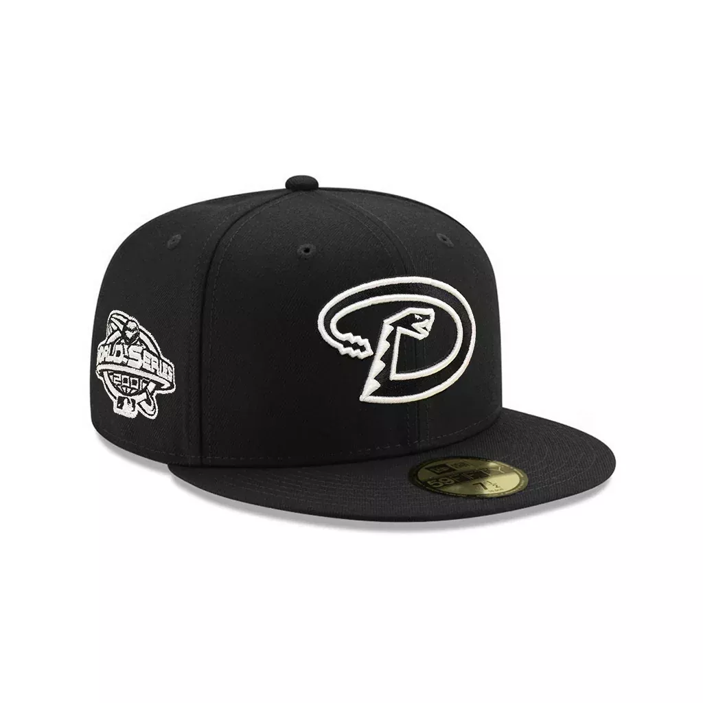 ARIZONA DIAMONDBACKS “D” SIDEPATCH 2001 WORLD SERIES 59FIFTY FITTED HAT – BLACK/ WHITE