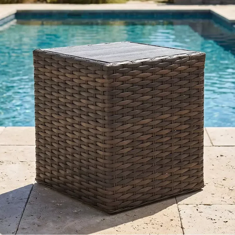 Aruba 24″ Square Woven Poly Top Side Table – Brown