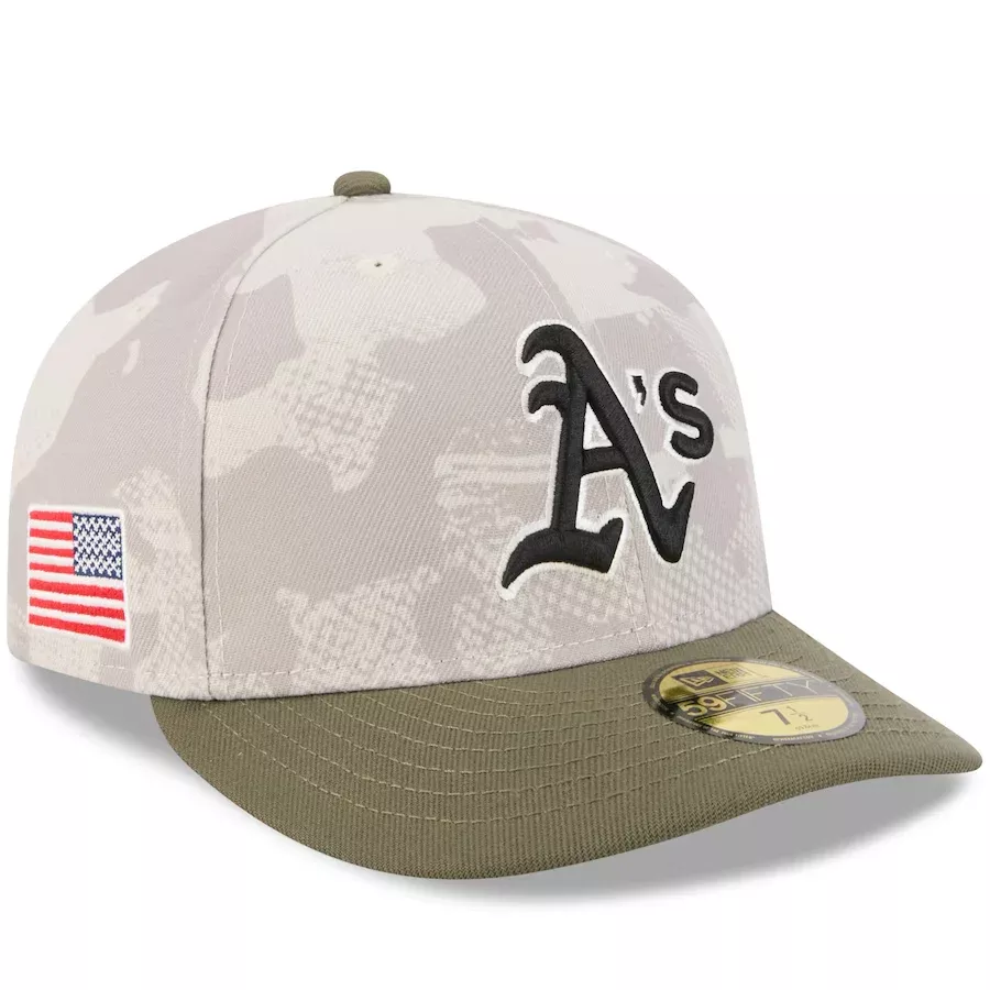 ATHLETICS 2025 MLB ARMED FORCES 59FIFTY FITTED HAT – STONE/OLIVE