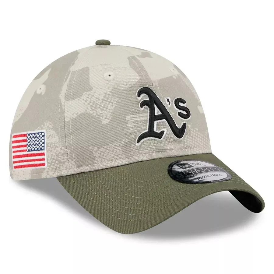 ATHLETICS 2025 MLB ARMED FORCES 9TWENTY ADJUSTABLE HAT - STONE/OLIVE