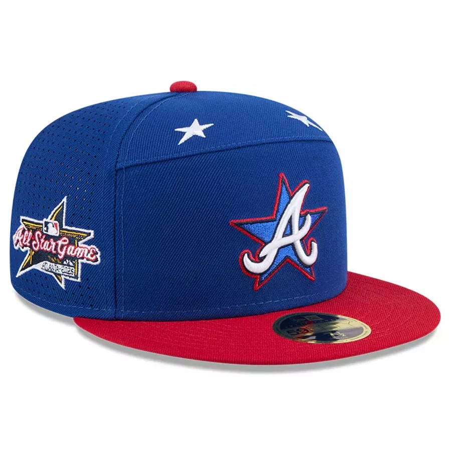 ATLANTA BRAVES 2025 MLB ALL-STAR GAME WORKOUT SPLIT PANEL 59FIFTY FITTED HAT – BLUE/RED