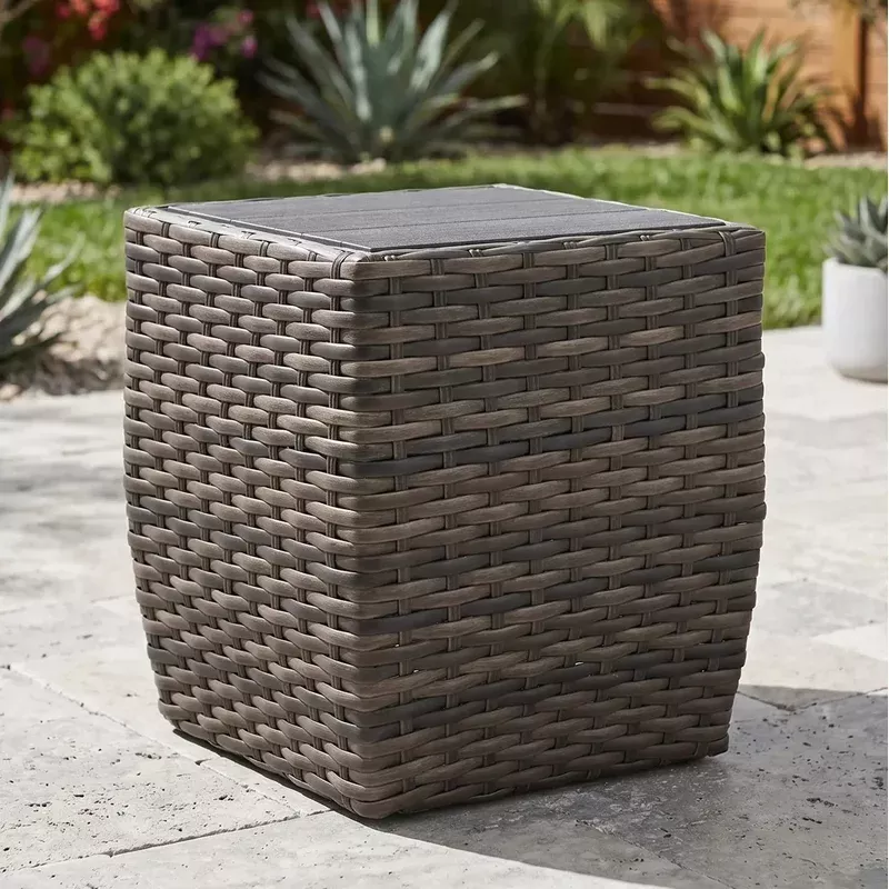 Aurora 24″ Square Woven Poly Top Side Table – Grey