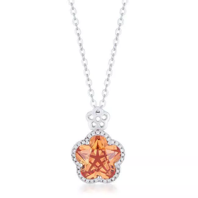 Beautiful Floral Cut Champagne CZ Pendant