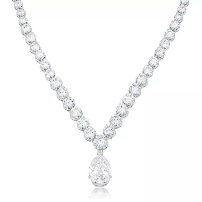 Bejeweled Cubic Zirconia Pear Drop Necklace