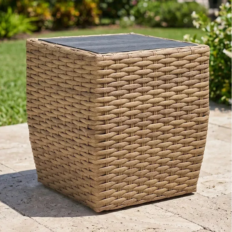 Benson 24″ Square Woven Poly Top Side Table – Driftwood