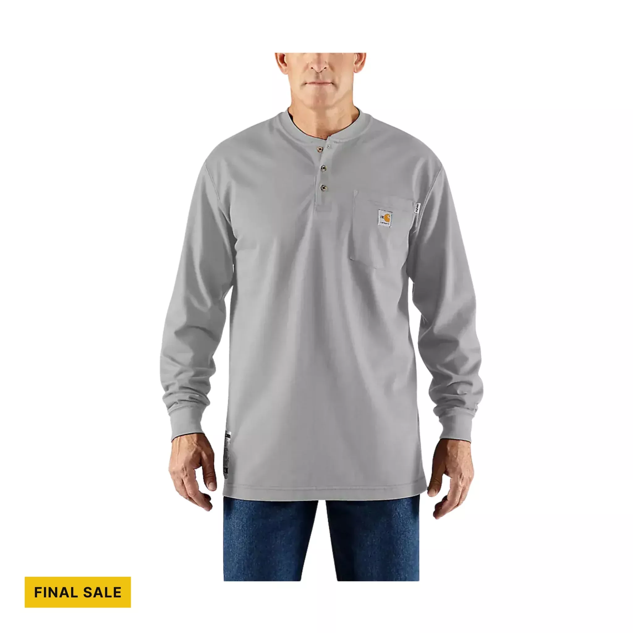 Carhartt Men’s Flame Resistant Force Cotton Long Sleeve Henley – Light Gray