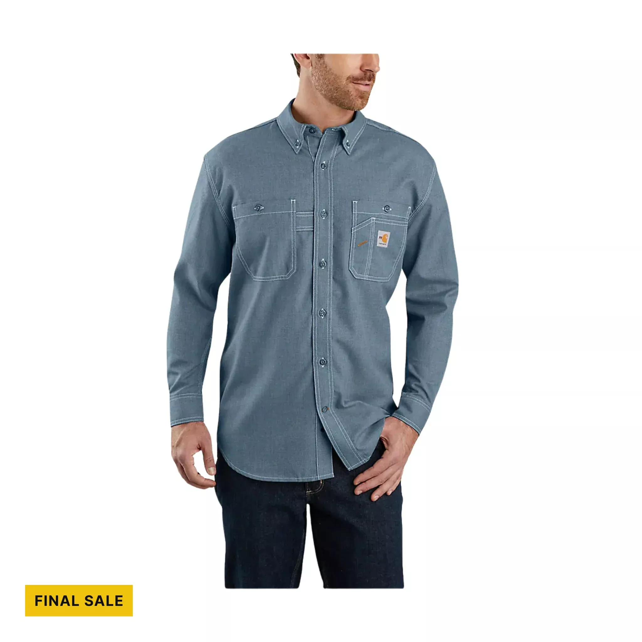 Carhartt Men’s Flame Resistant Force Loose Fit Lightweight Long Sleeve Button Front Shirt – Steel Blue