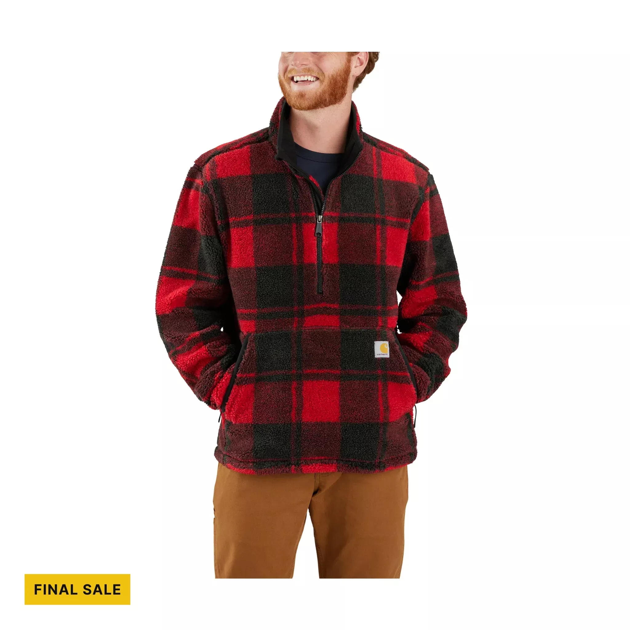 Carhartt Men’s Loose Fit Fleece Pullover – Crabapple/Black Plaid