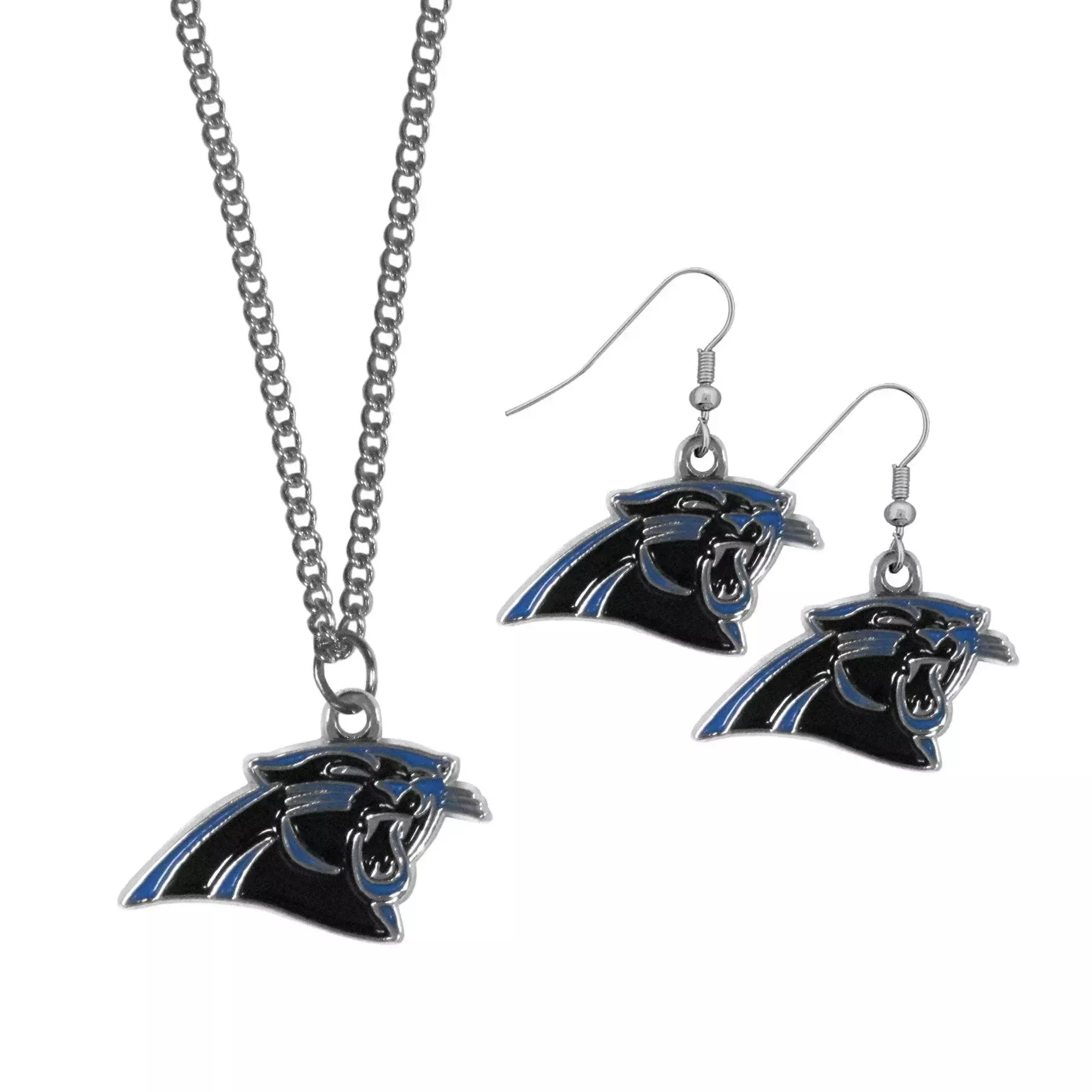 Carolina Panthers Dangle Earrings and Chain Necklace Set