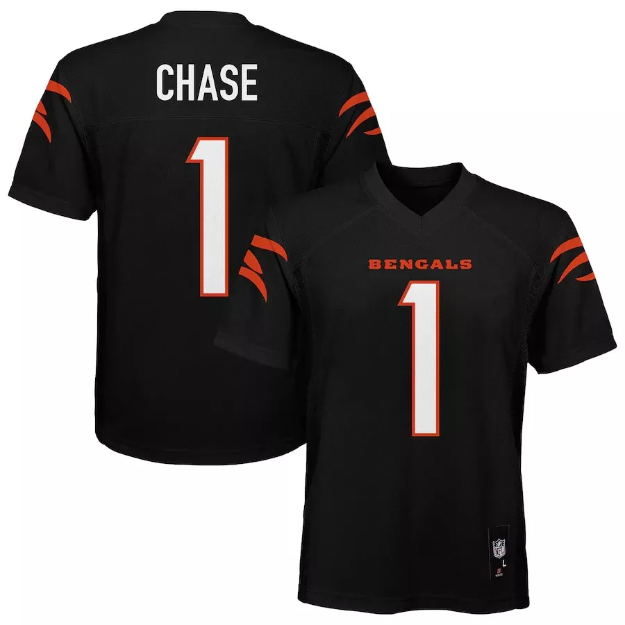 CINCINNATI BENGALS JA’MARR CHASE YOUTH MID TIER JERSEY – BLACK