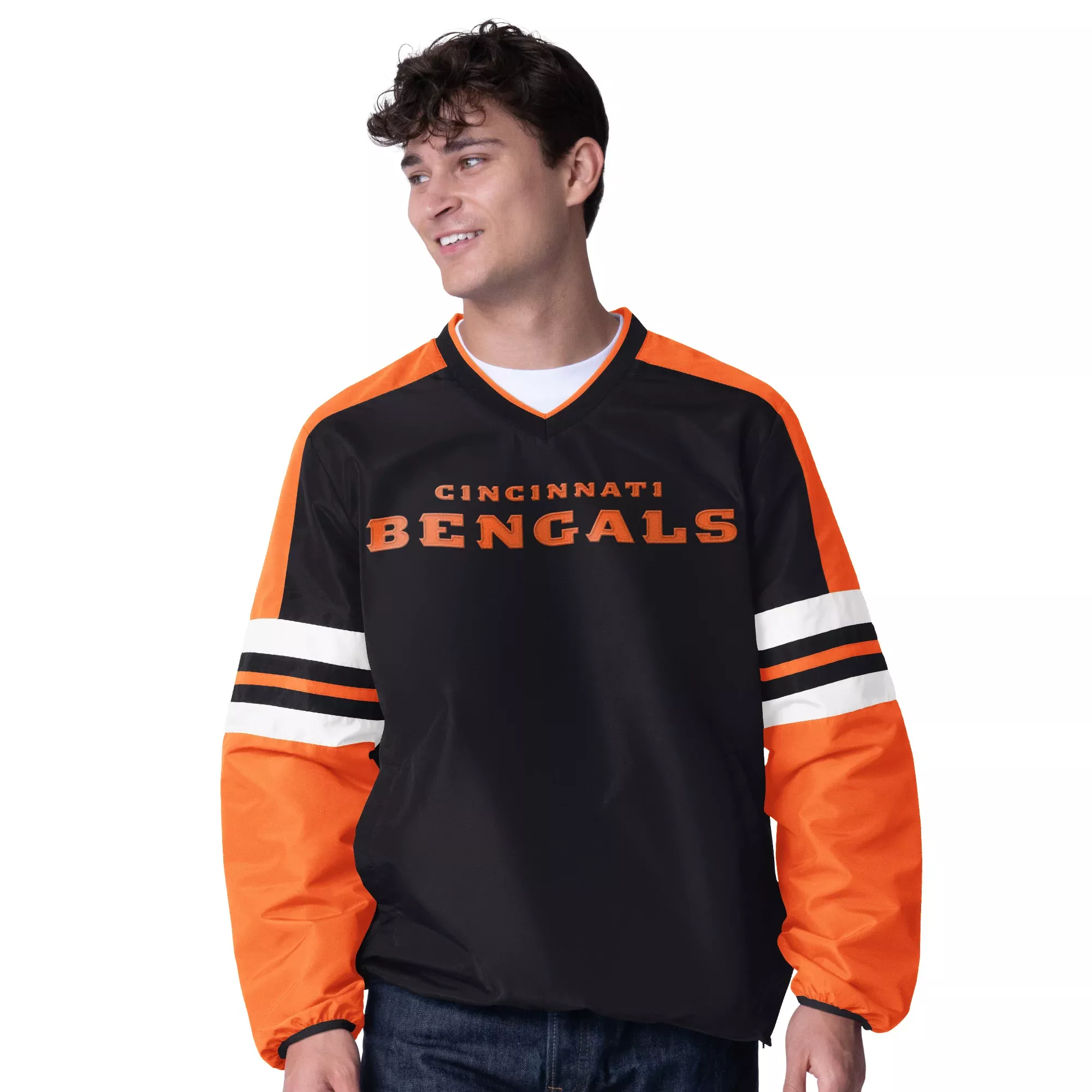 CINCINNATI BENGALS MEN’S HIGH HEAT 1 PULLOVER JACKET – BLACK/ORANGE
