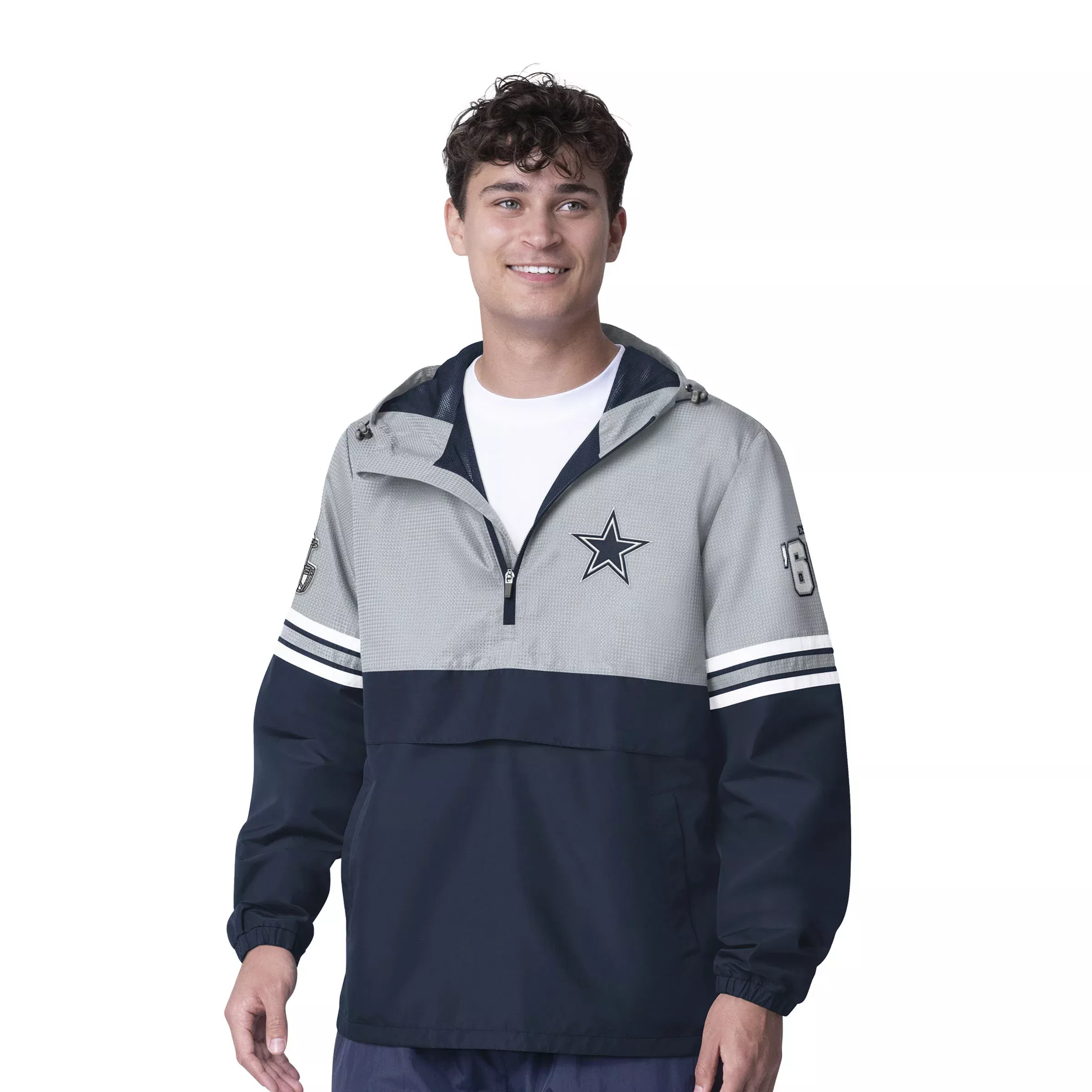 DALLAS COWBOYS MEN’S BATTER UP HALF ZIP HOODED PULLOVER JACKET
