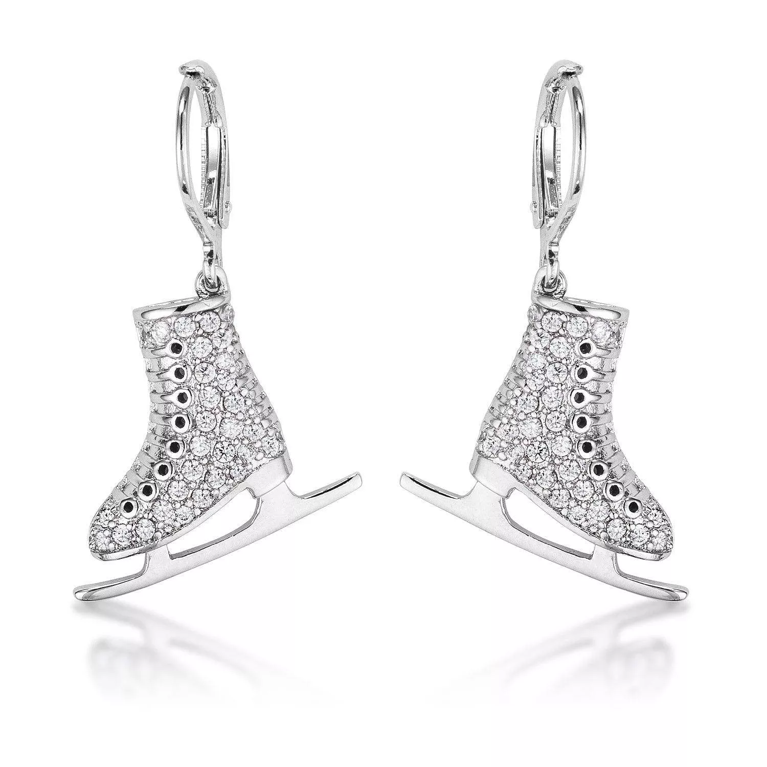 Delicate .85Ct Rhodium Plated Ice Skate Earrings