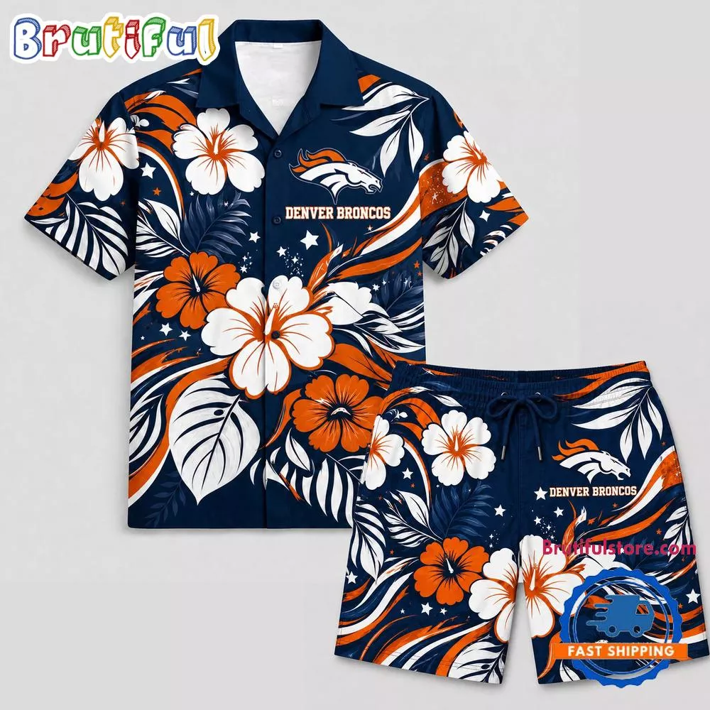 Denver Broncos NFL Floral Summer Hawaiian Set