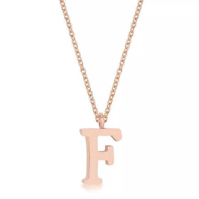Elaina Rose Gold Stainless Steel F Initial Necklace