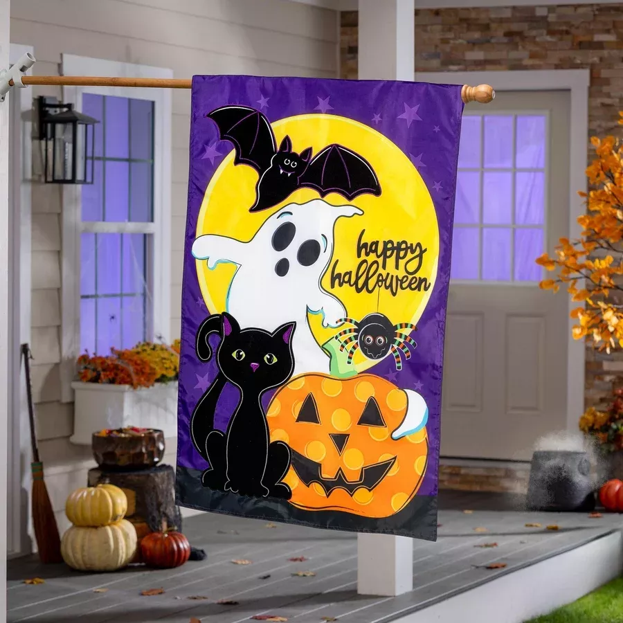 Evergreen Halloween Friends Applique House Flag