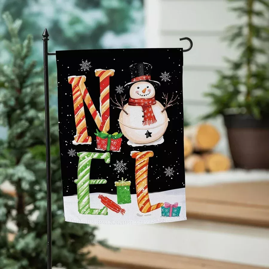 Evergreen Noel Snowman Suede Garden Flag