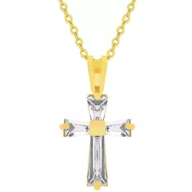 Goldtone Finish Baguette Cross