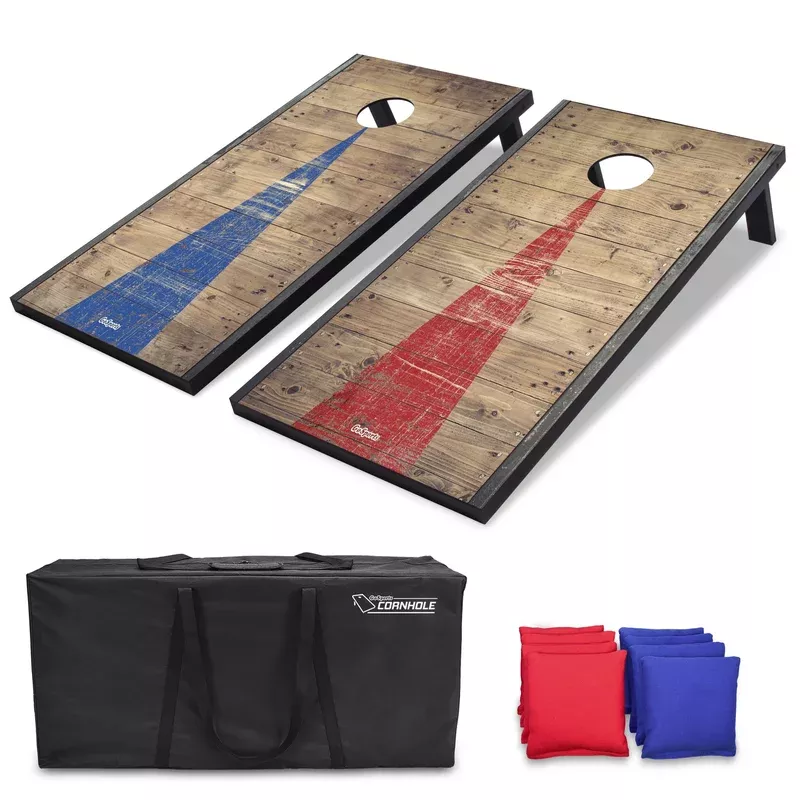 GoSports 4 ft x 2 ft Classic Cornhole Set – Rustic Wood
