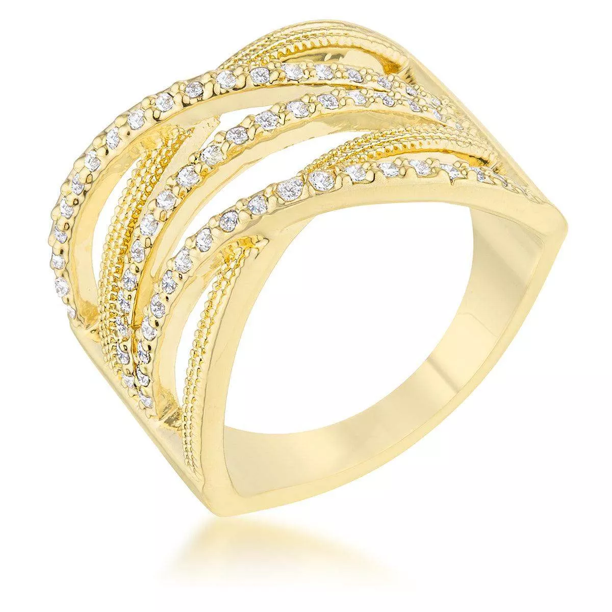 Greta 0.57ct CZ 14k Gold Wide Cocktail Cable Ring