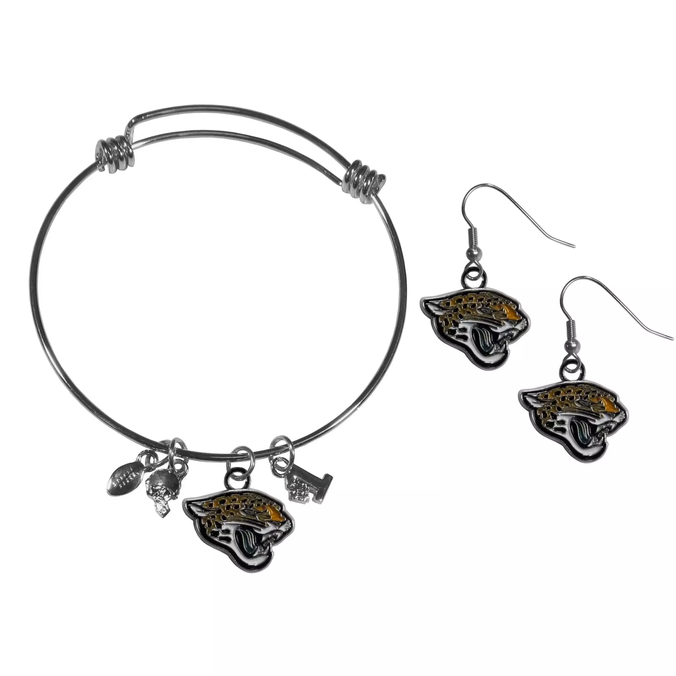 Jacksonville Jaguars Dangle Earrings and Charm Bangle Bracelet Set