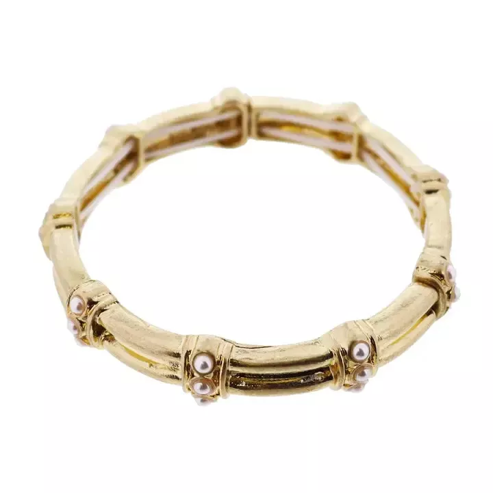 Jane Marie Gold Pearl Bar Accent Artisan Stretch Bangle Bracelet