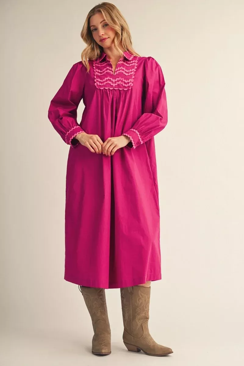Jodifl Women’s Magenta Solid Midi Dress