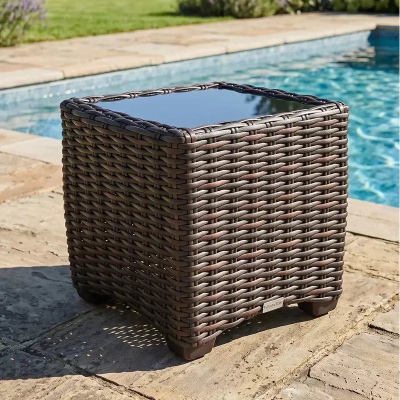 Kampala 23″ Square End Table W/ Print Glass – Roasted Pecan