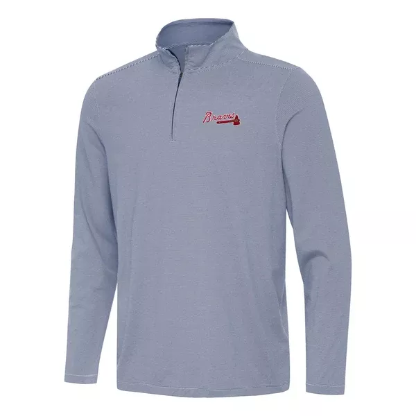 MLB Atlanta Braves Antigua Twine 1/4 Zip Pullover Jacket – Navy