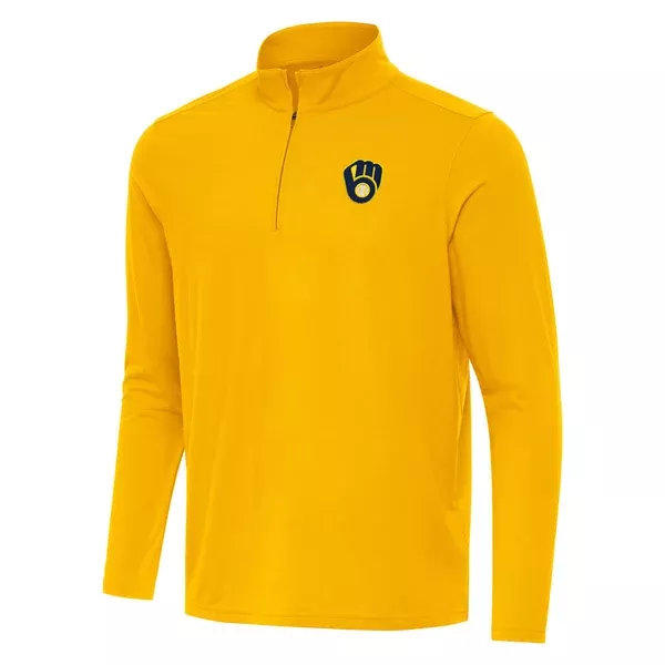 MLB Milwaukee Brewers Antigua Intent 1/4 Zip Pullover Jacket – Gold