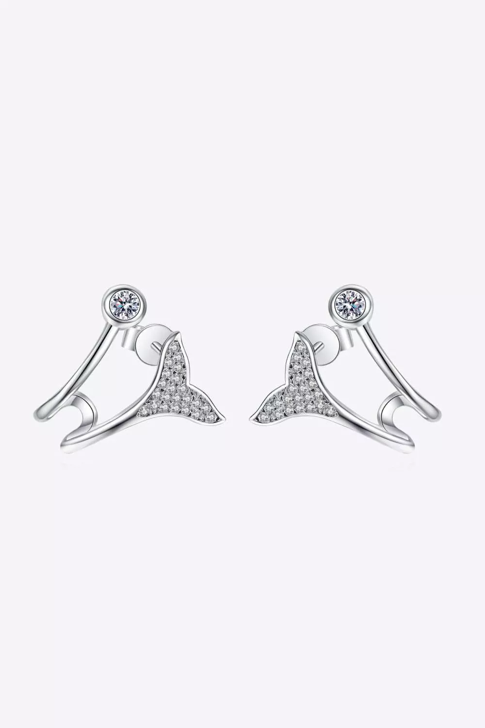 Moissanite Fishtail Rhodium-Plated Earrings