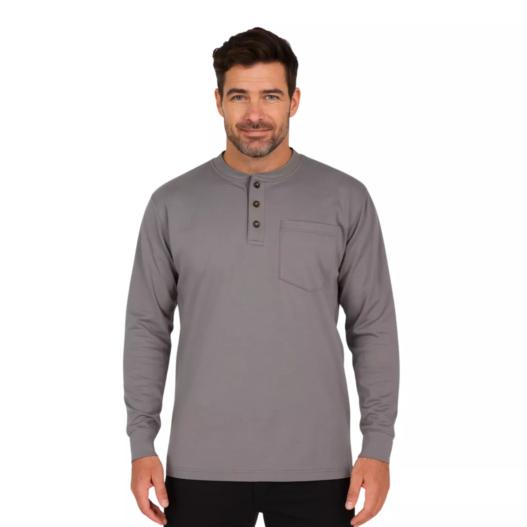 NKE Men’s Flame Resistant Henley Top – Grey