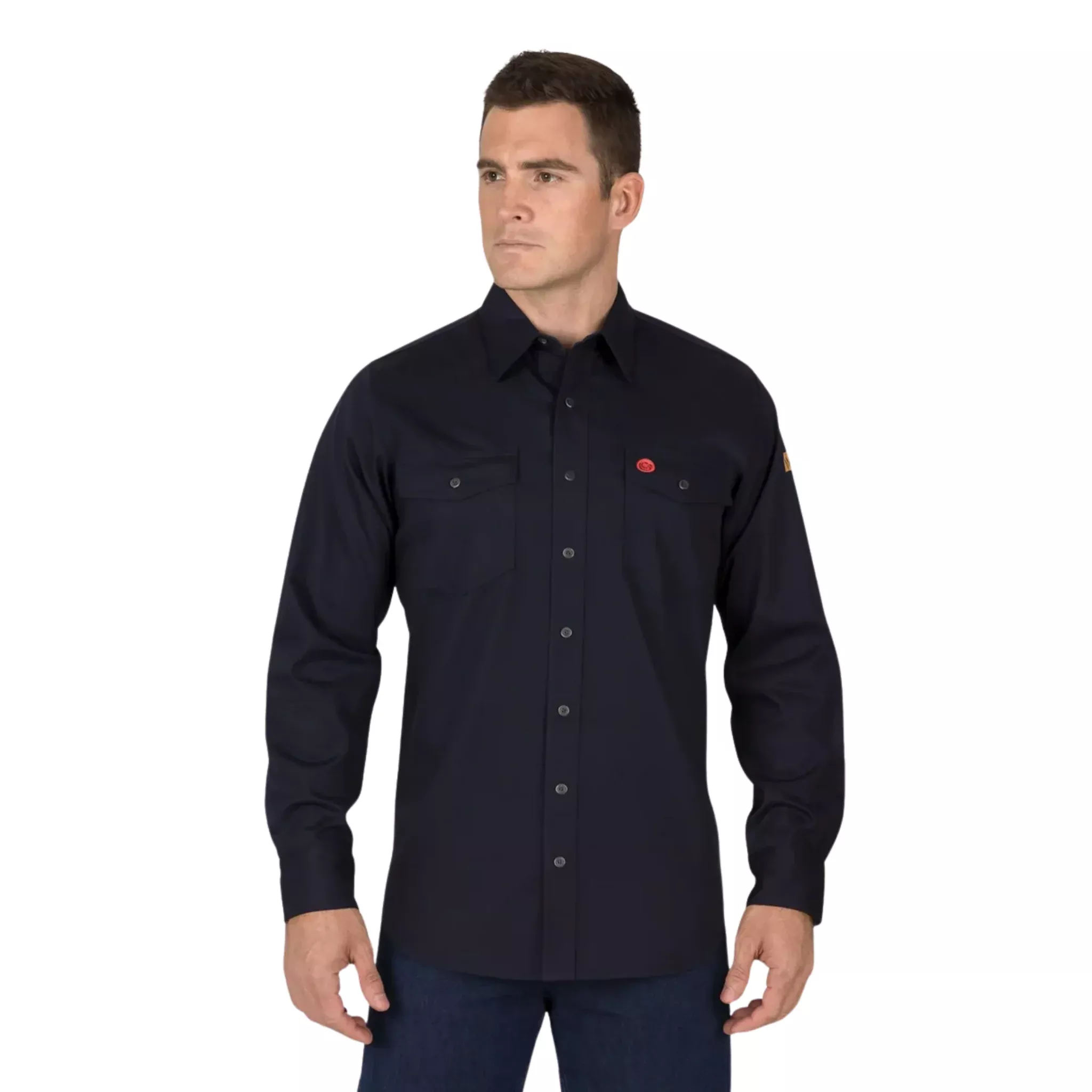 NKE Men's Flame Resistant Shield Work Button Shirt - Navy