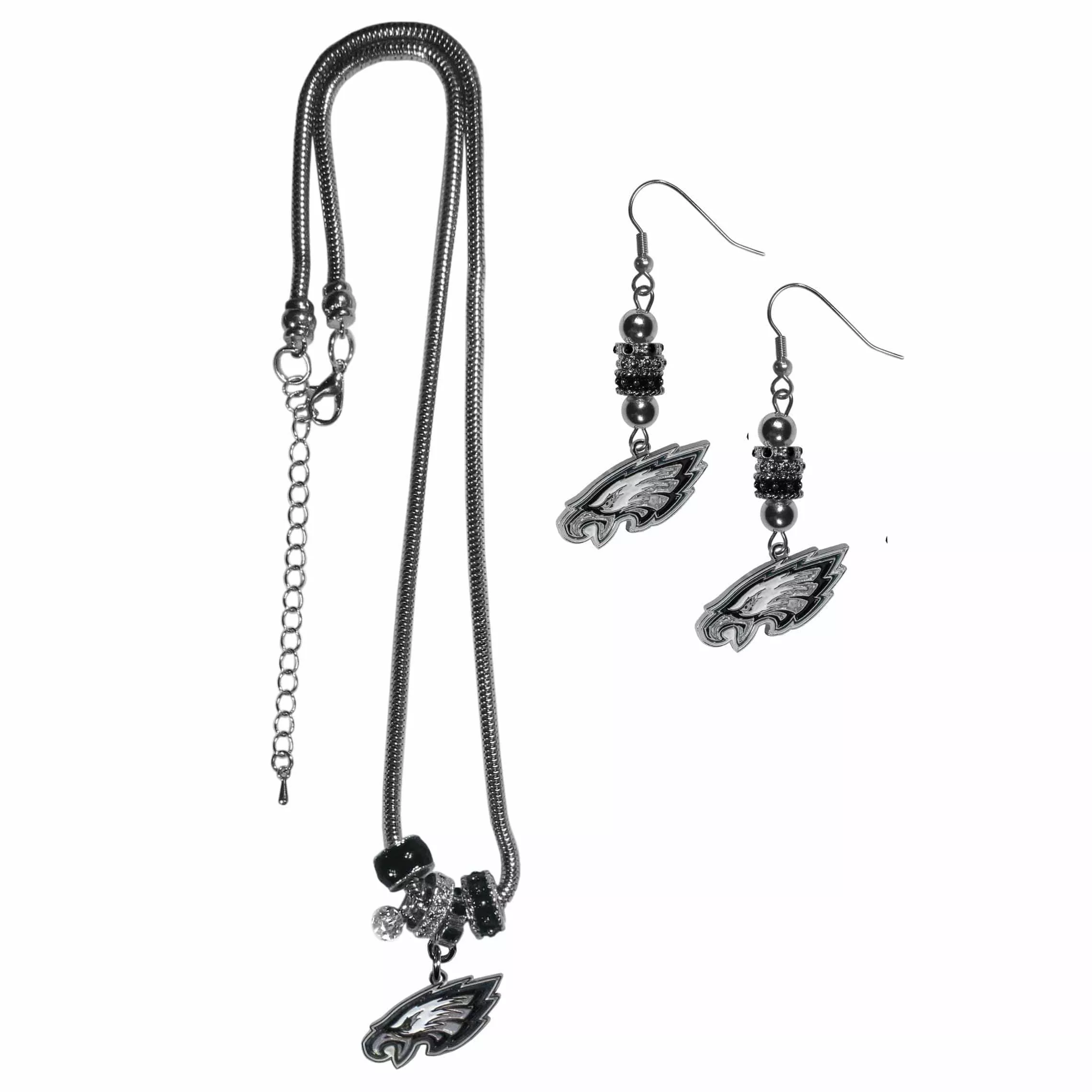 Philadelphia Eagles Euro Bead Earrings and Necklace Set