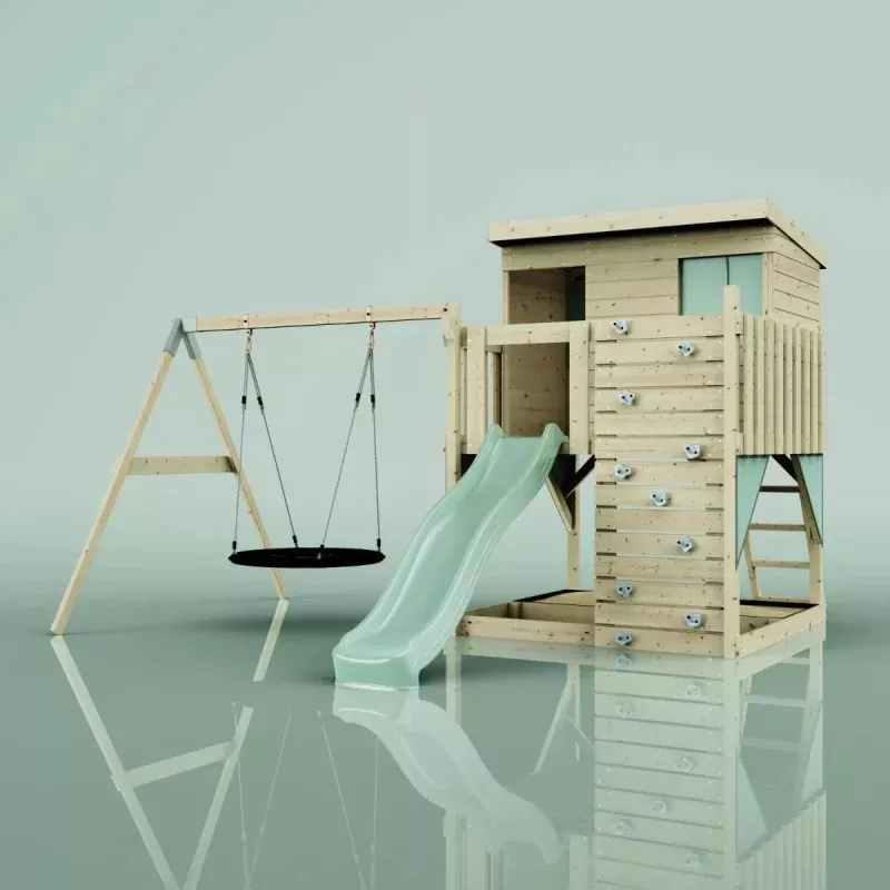 PolarPlay Climbing Platform and Playhouse with Single Swing – Nils