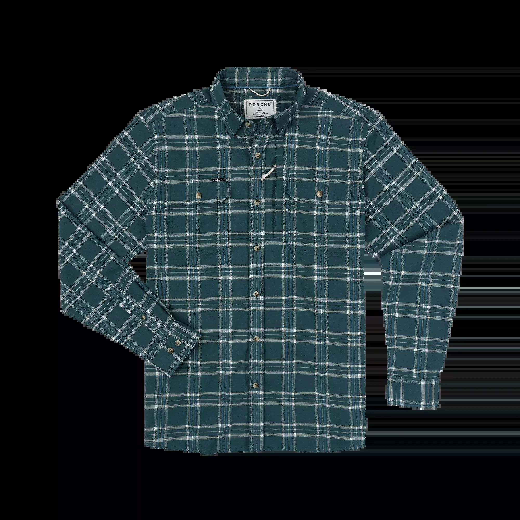 Poncho Men's The Codfather Performance Flannel - Teal Blue Plaid