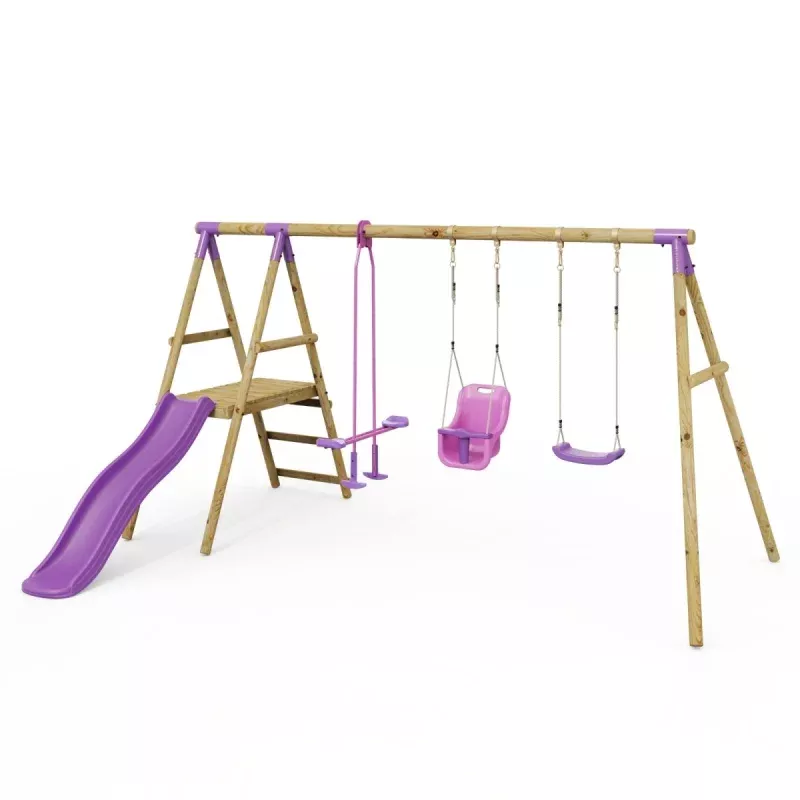 Rebo Triple Swing Set with Slide – Voyager Purple