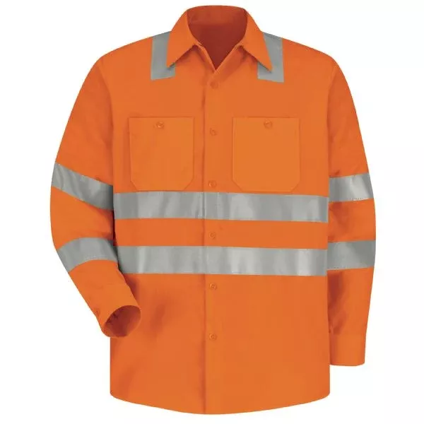 Red Kap Hi-Visibility Long Sleeve Work Shirt – Type R, Class 3 – Fluorescent Orange
