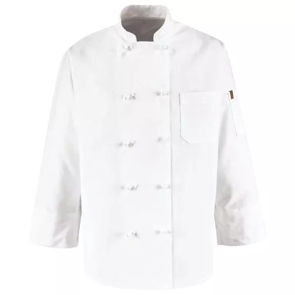Red Kap Ten Knot Button Chef Coat with Thermometer Pocket - White
