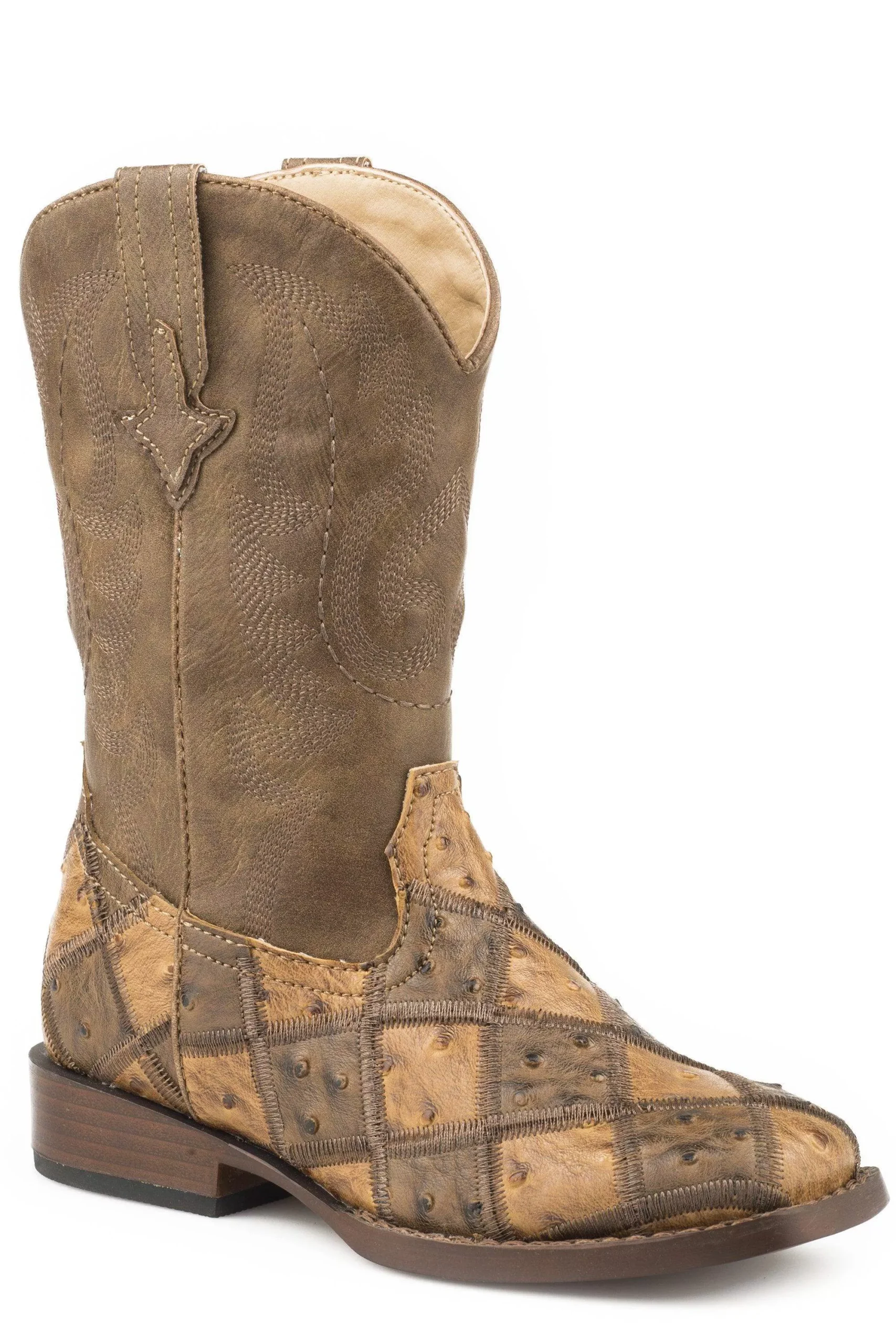 ROPER LITTLE ROPER BOYS TAN AND BROWN PATCHWORK FAUX OSTRICH
