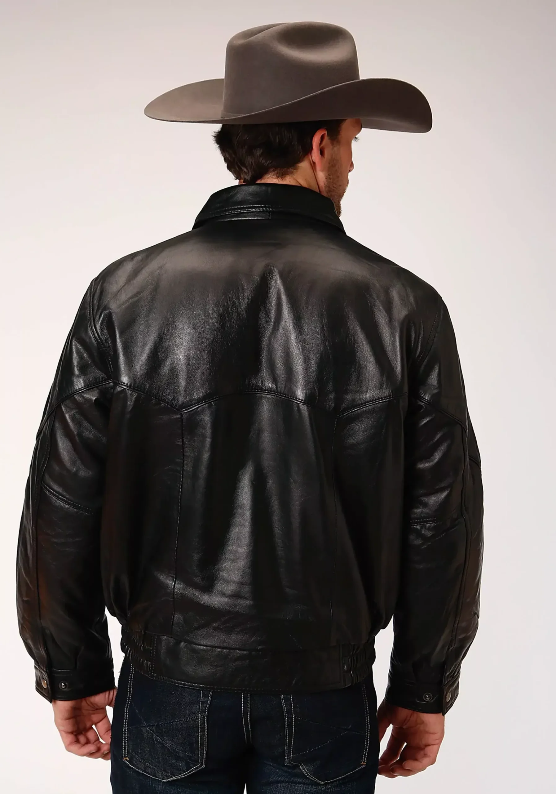 Roper Mens Black Leatherbomber Jacket Big Mans Fit