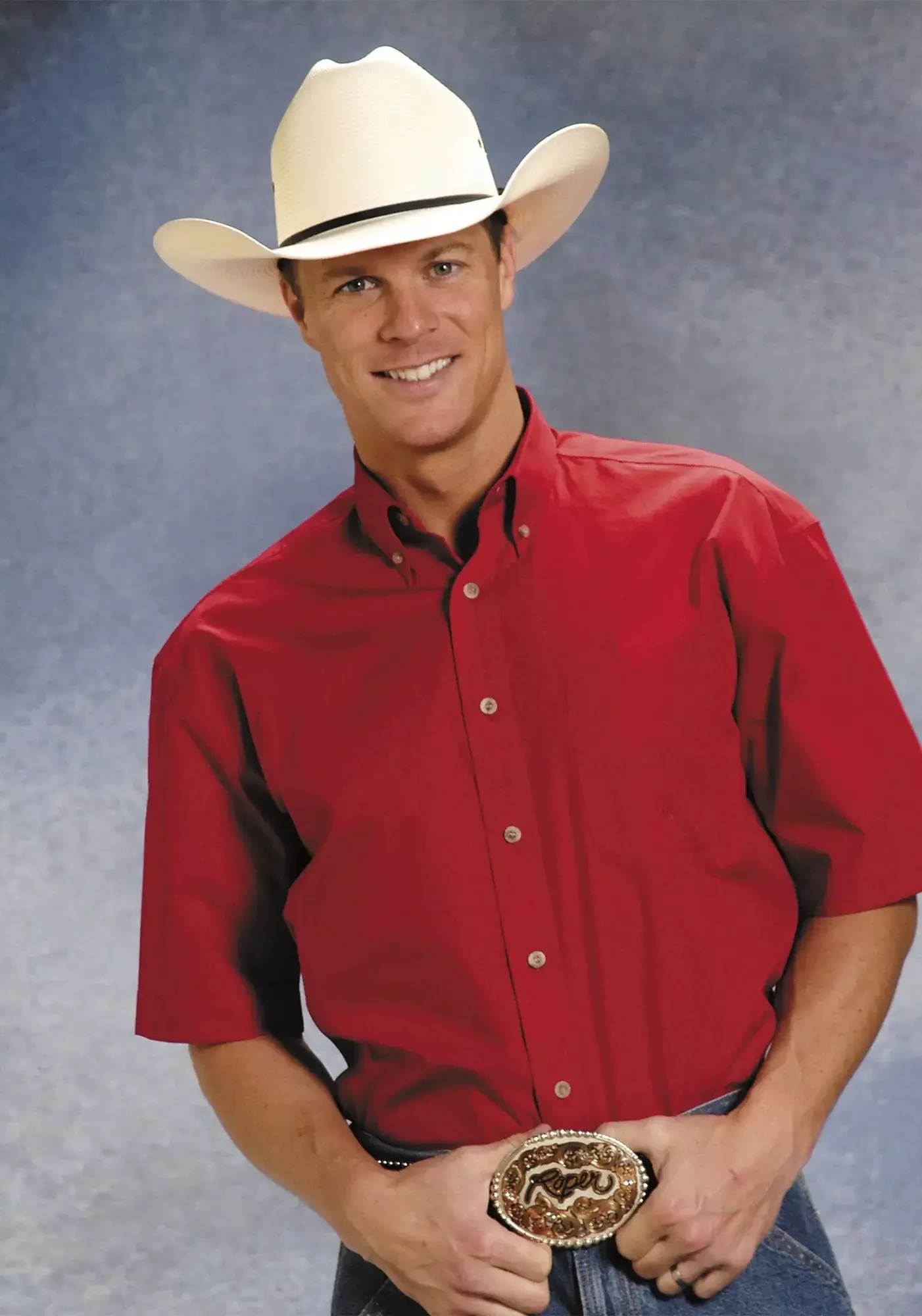 Roper Mens Red Solid Short Sleeve Western Button Shirt