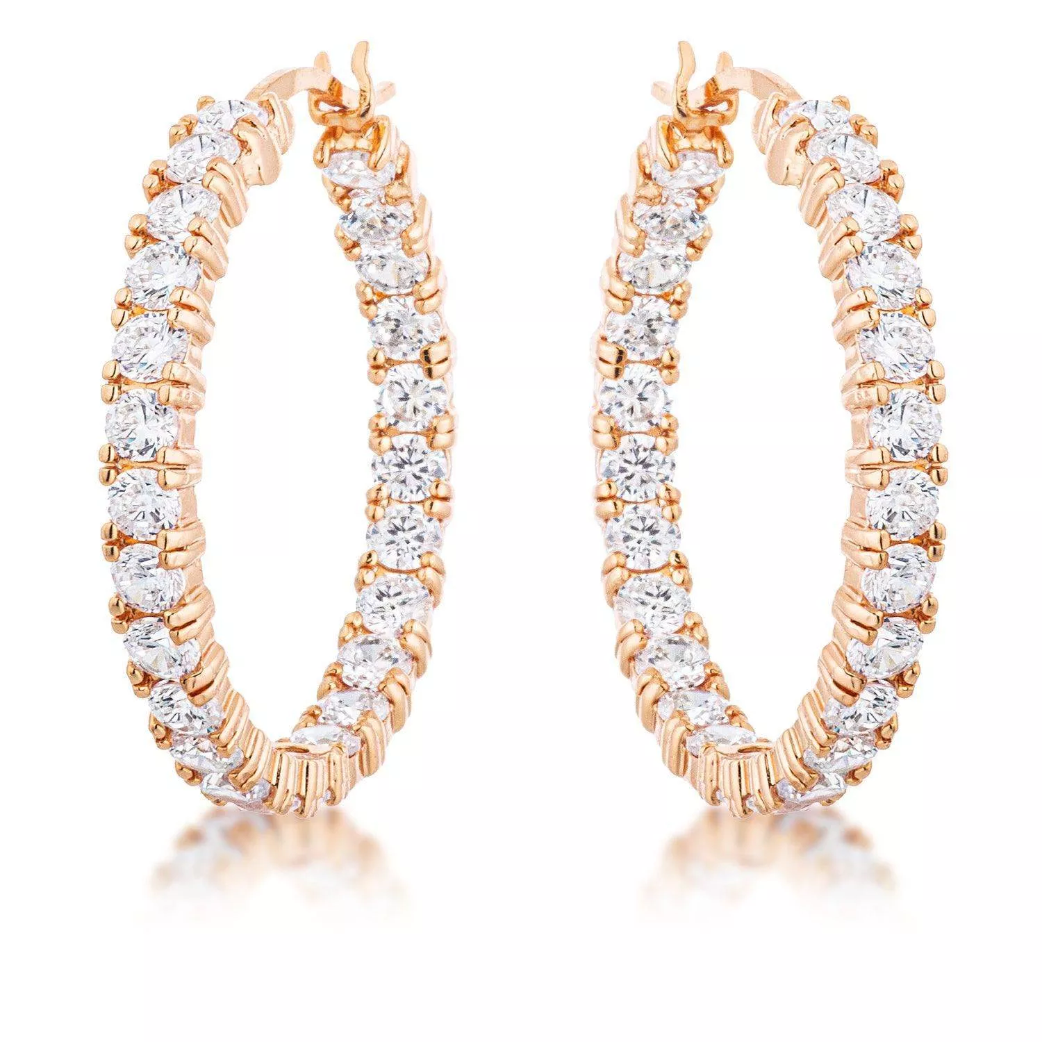 Rose Gold Plated CZ Hoop Earrings