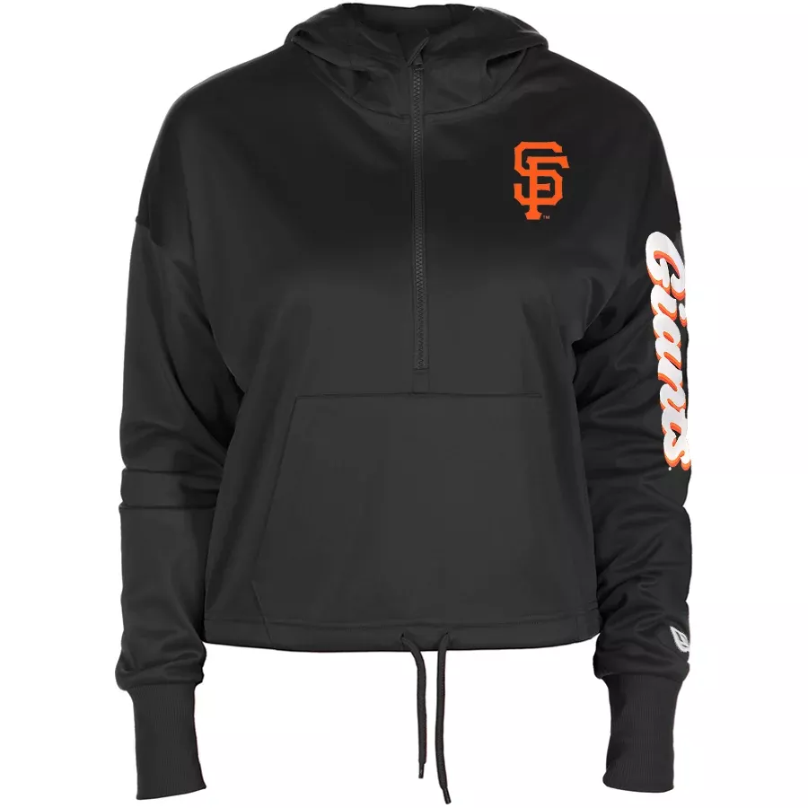 SAN FRANCISCO GIANTS WOMEN’S QUARTER ZIP SCRIPT SLEEVE PULLOVER SWEATSHIRT