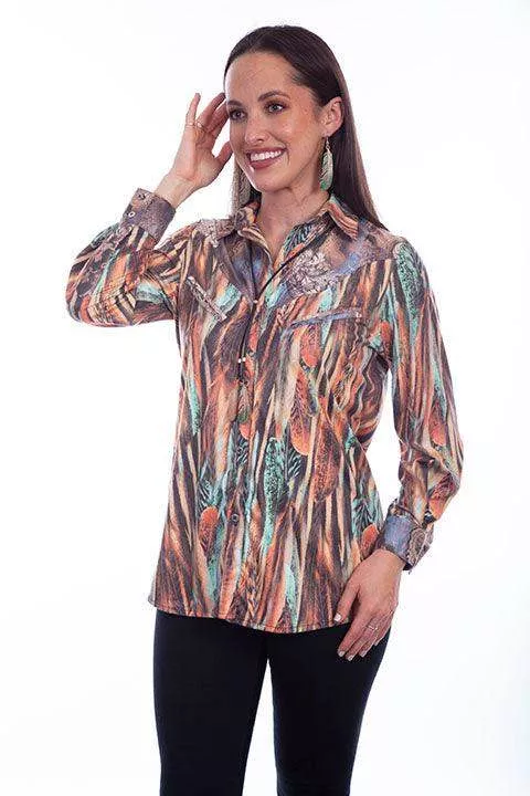 Scully Button Front Microfiber Print Blouse