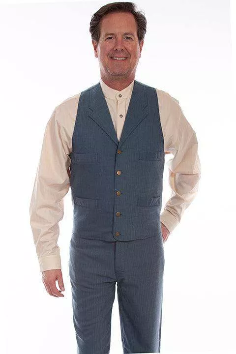 Scully Leather 100% Cotton Blue Herringbone Vest